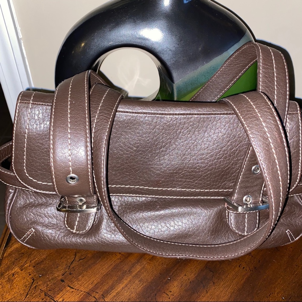 JONES NEW YORK BROWN GENUINE LEATHER TOTE HANDBAG